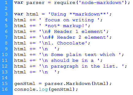 JavaScript using Markdown syntax