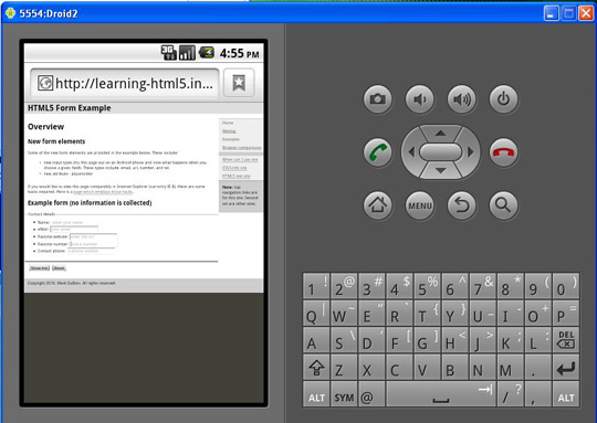 Example form in Android emulator