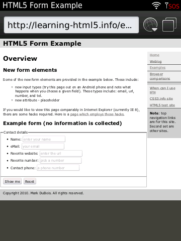 HTML5 form as seen from a Torch
