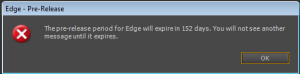 Warning message that Edge will expire in 152 days