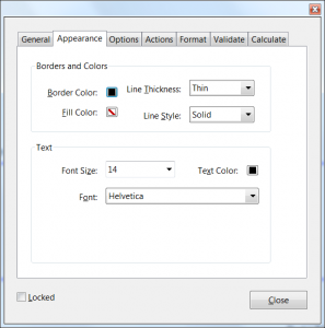 Example of properties selected for input - thin border in this case