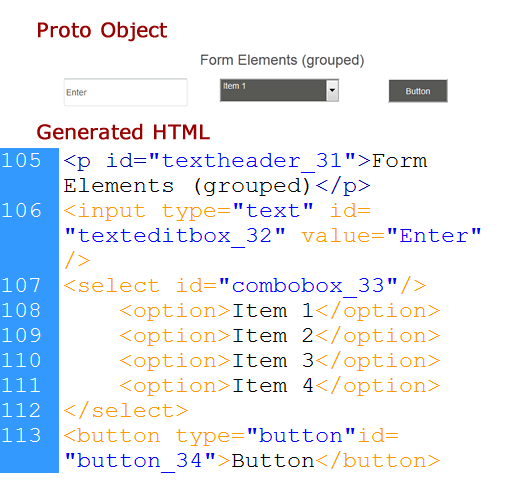 Code generated for grouped objects in Proto
