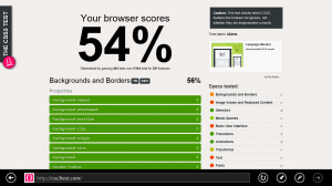 CSS3 test results for IE 10 app.