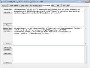 HashCat GUI commands generated