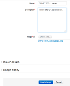 Creating a new badge in Moodle