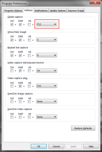 Changing SnagIt Hot Keys