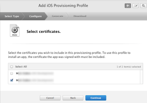 Select Certificates for Provisioning Profile