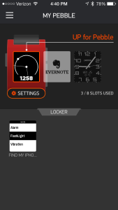 Pebble watch interface with locker