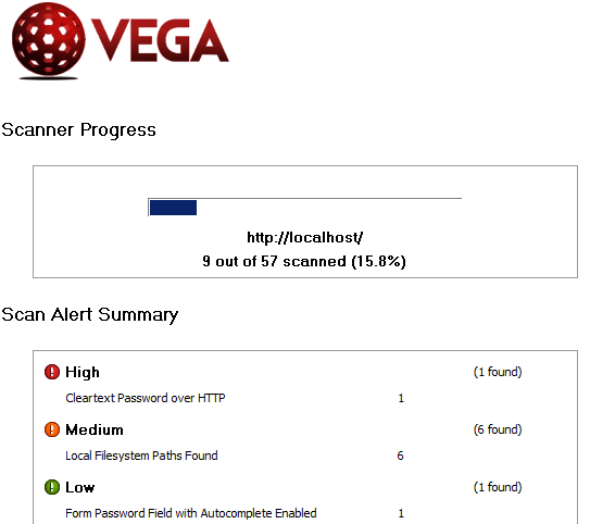 Vulnerabilities being identifed by Vega