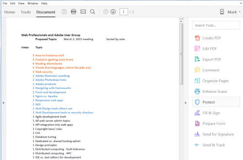View of a PDF document in Acrobat DC