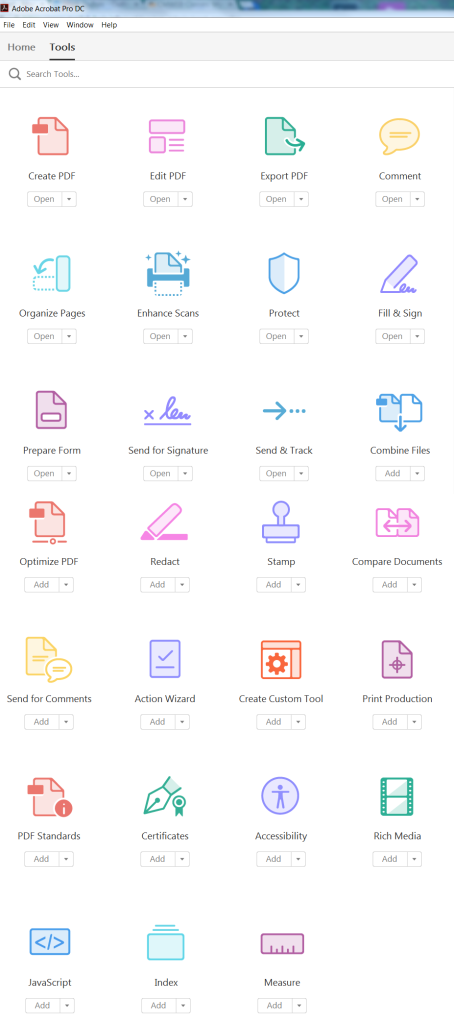 Overview of available tools in Acrobat DC