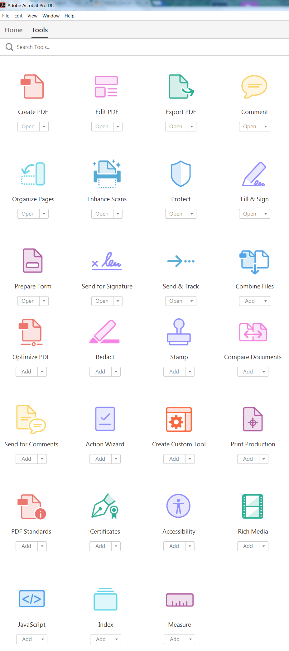 Overview of available tools in Acrobat DC