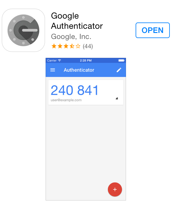 Google Authenticator app in AppStore