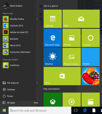 New start menu