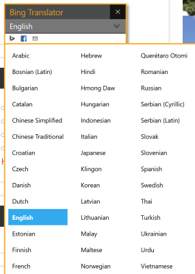 Bing translator options