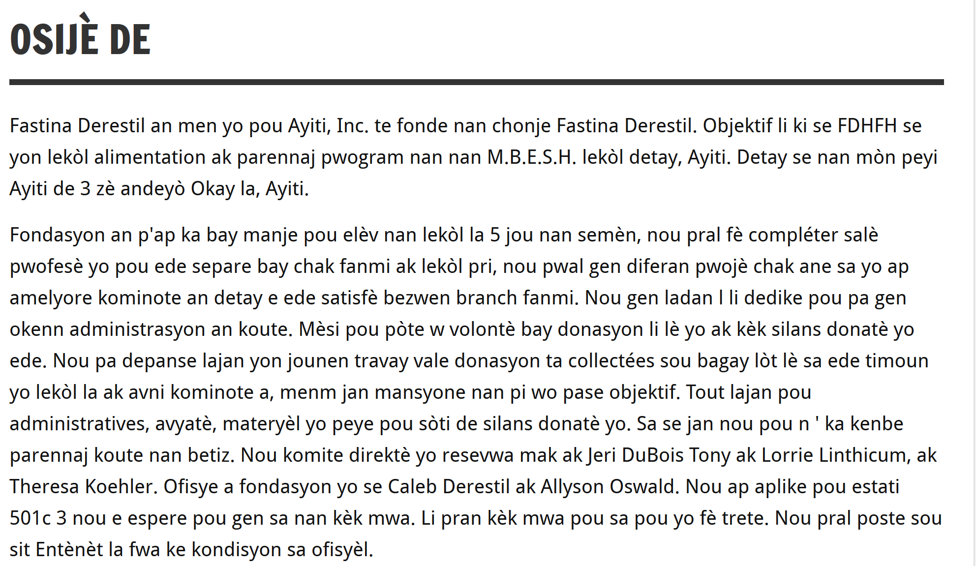 Web site translated to Creole