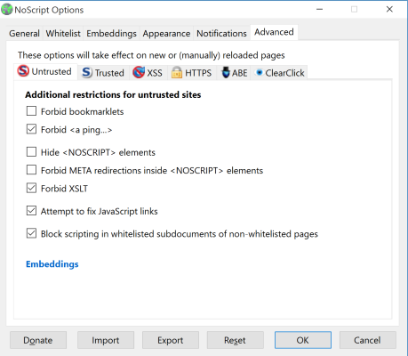 Default NoScript options