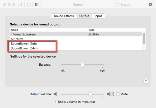 SoundFlower in System Preferences