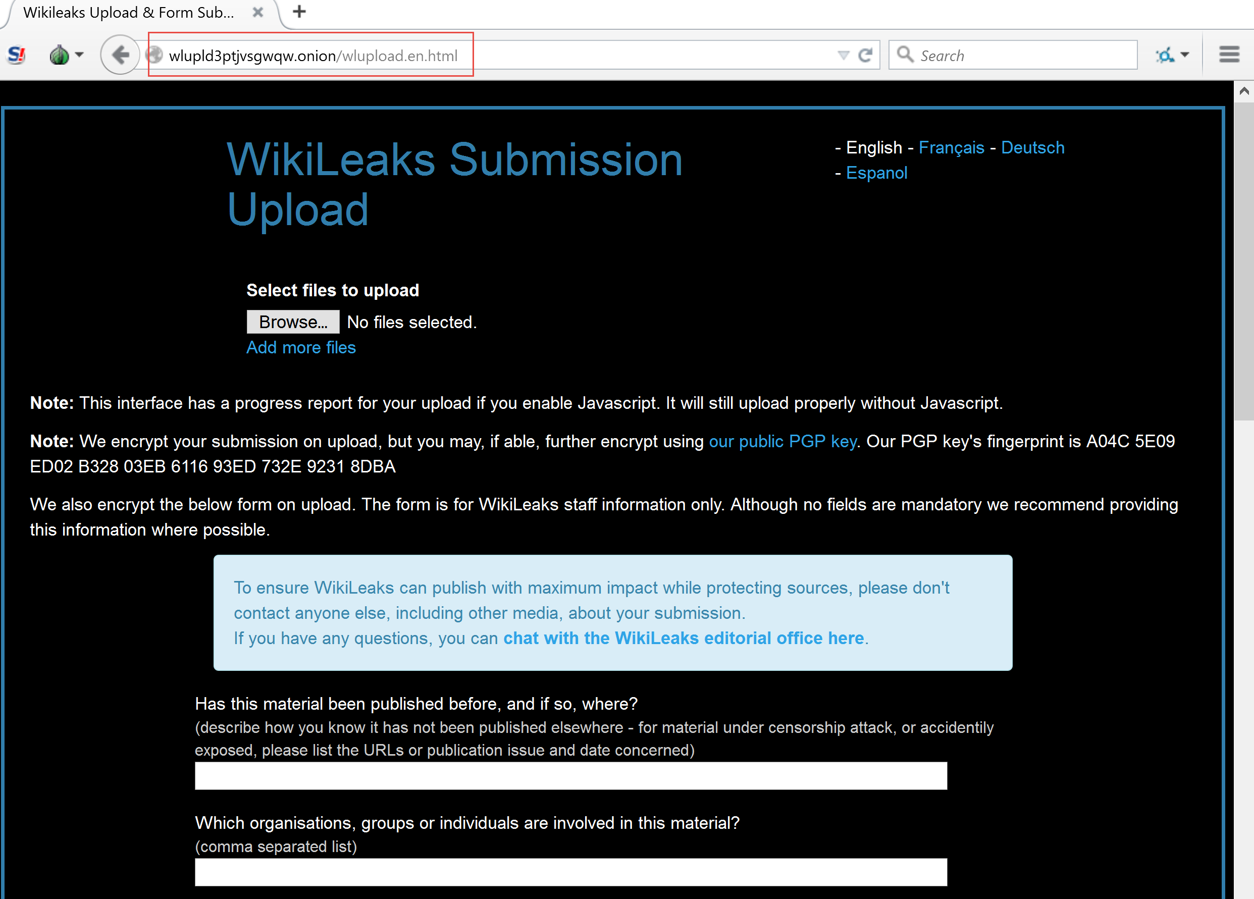 WikiLeaks drop page