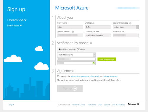 Azure signup