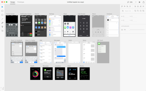 iOS templates on artboard