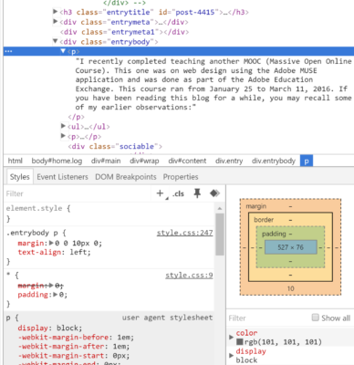 Inspeect positioned in the developer tools