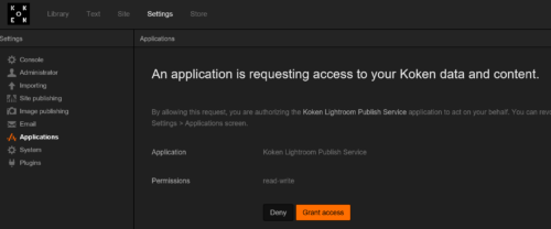 Koken must grant access to Lightroom