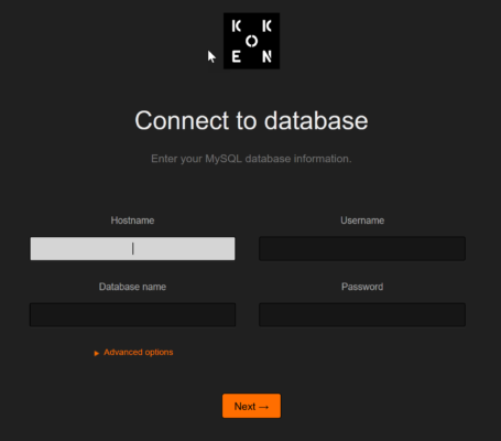 Supplying the appropriate database credentials for Koken