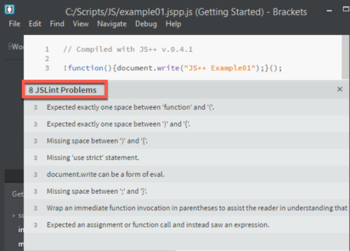 JSLint in Brackets has issues