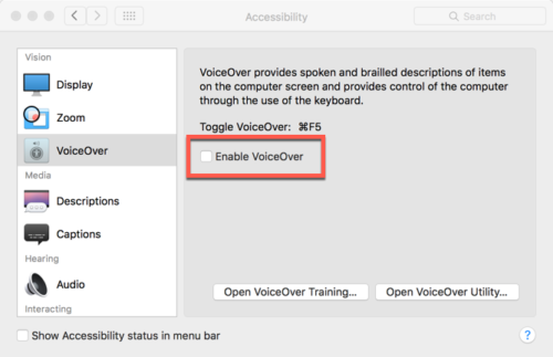 Activating Voice Over on a Mac