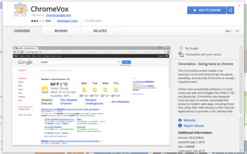 Installing the ChromeVox extension