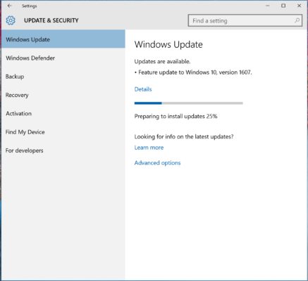 Windows Anniversary update