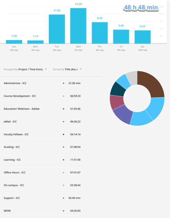 Typical week - 48 hours on various activities