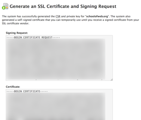 Certificate Signing Request and private key generated