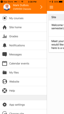 Moodle mobile app with CMWEB classes