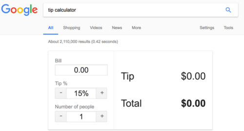 Using Google as a tip calculator