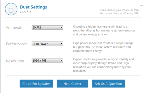 Duet Display interface on Windows 7