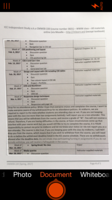 Scanning a class schedule with the Office Lens app