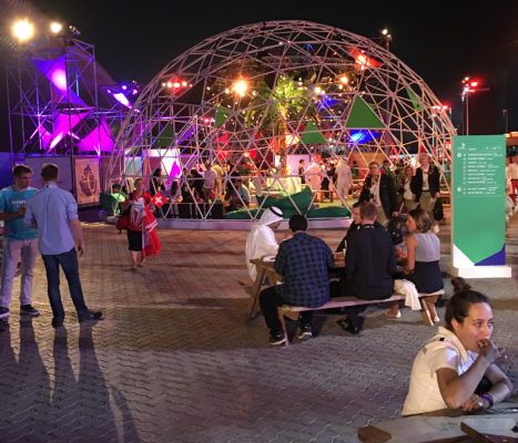 Exhibits before entering stadium for opening ceremony in Abu Dhabi