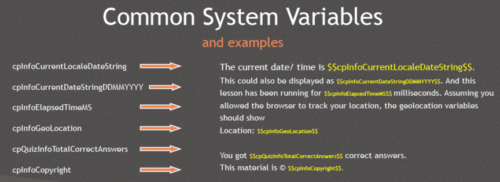 System variables in use in Captivate