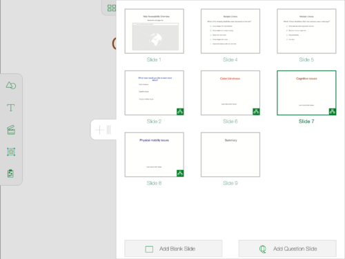 Individual slides with branching in slide view