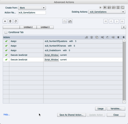 Advanced actions panel showing options available