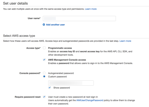 Screen capture while creating admin user for AWS