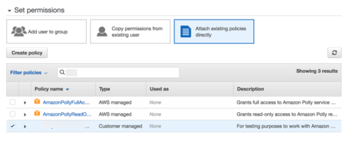 Attach the created policy to the user you just created.