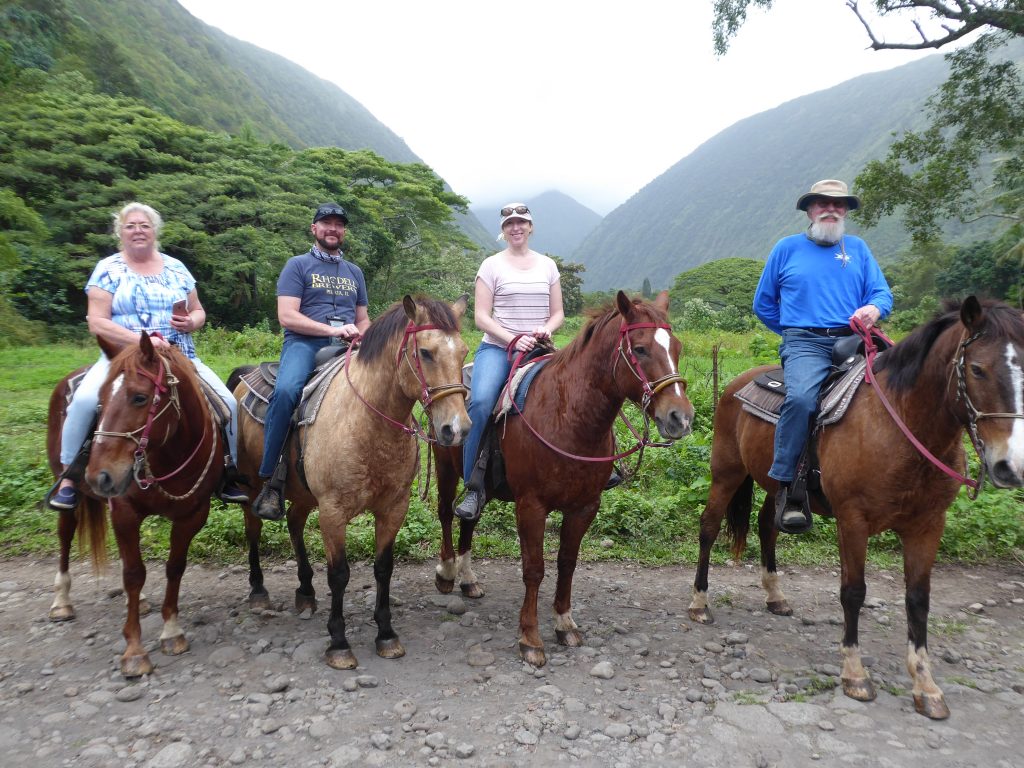 Jeri DuBois, Ben DuBois, Lindsay DuBois, Mark DuBois on horses in Waipi’o Valley