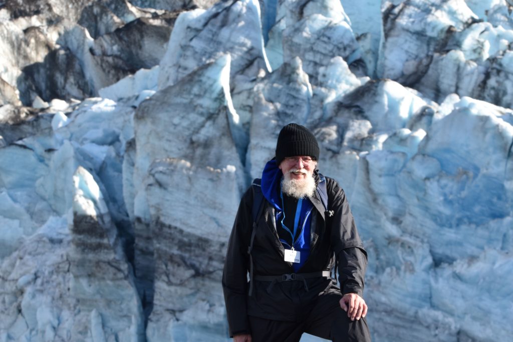 Mark DuBois in front of the Lamplugh Glacier in Glacier Bay National Park.
