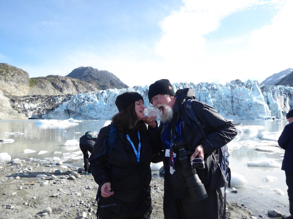 Ruth and Mark tasting glacial ice.