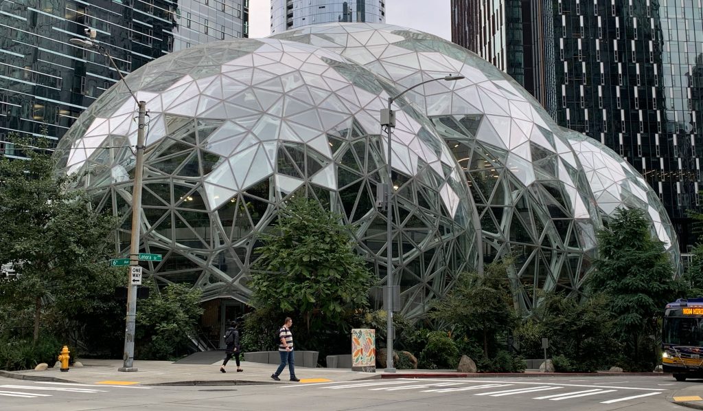 View of Amazon Domes from across the street