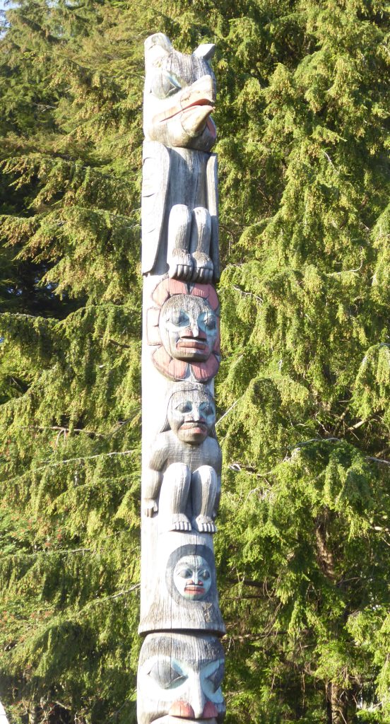 Raven stealing the sun totem in Ketchikan, Alaska